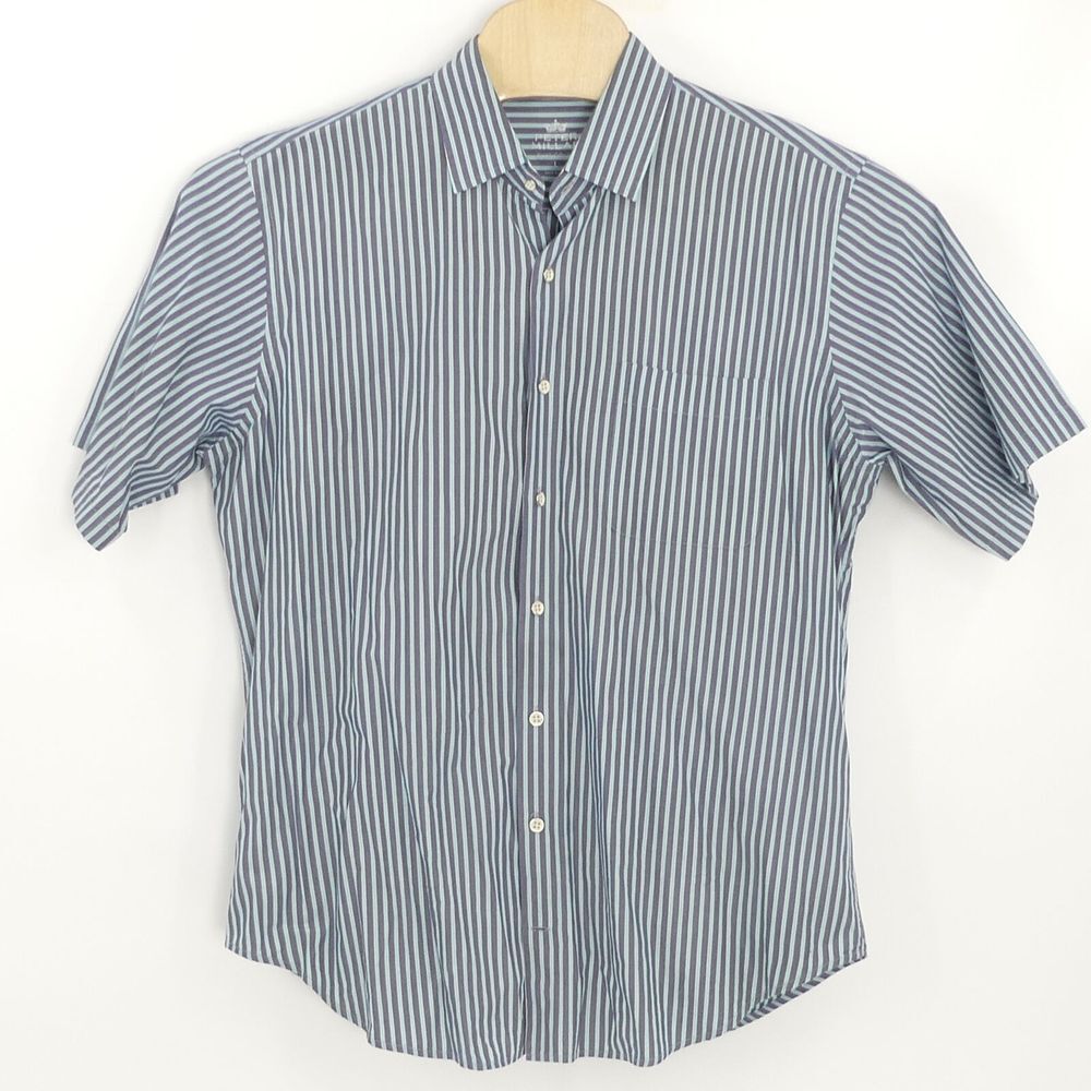 Peter Millar Seaside Collection Short Sleeve Shirt Blue Green Stripe Men's L